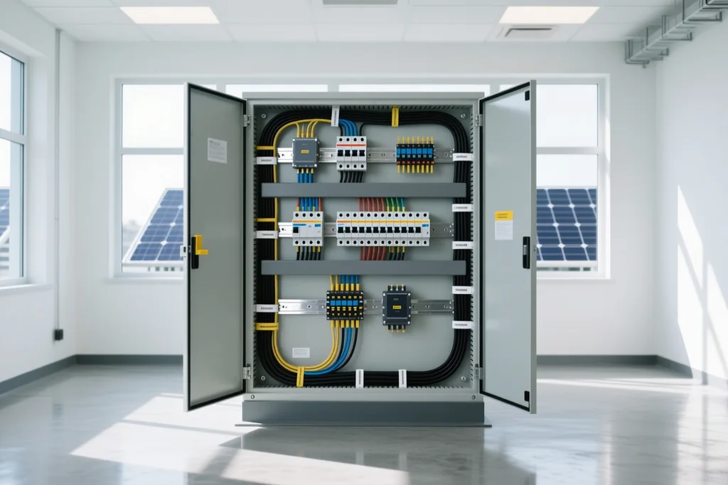 Técnico revisando un cuadro eléctrico durante una auditoría energética