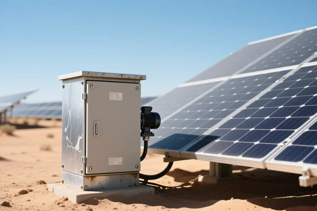 Bomba solar instalada junto a un depósito de agua en una explotación rural