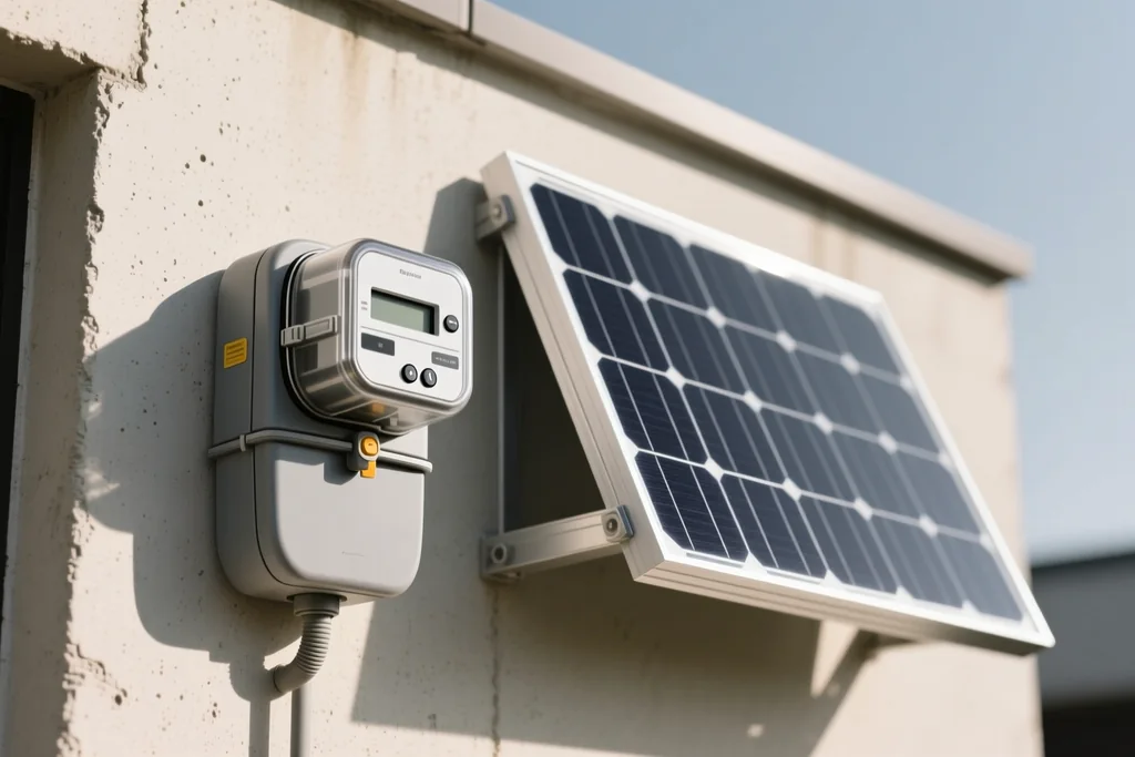 Cubierta con paneles solares alimentando una vivienda vista desde arriba