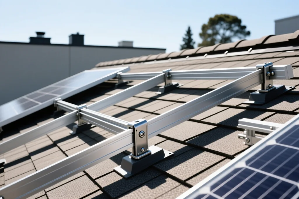 Módulos solares inclinados sobre una cubierta orientada hacia el sur