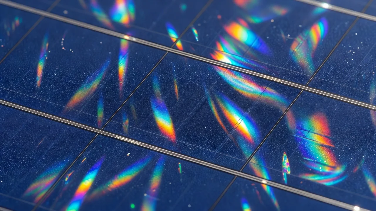 Superfície de uma célula solar monocristalina ao sol