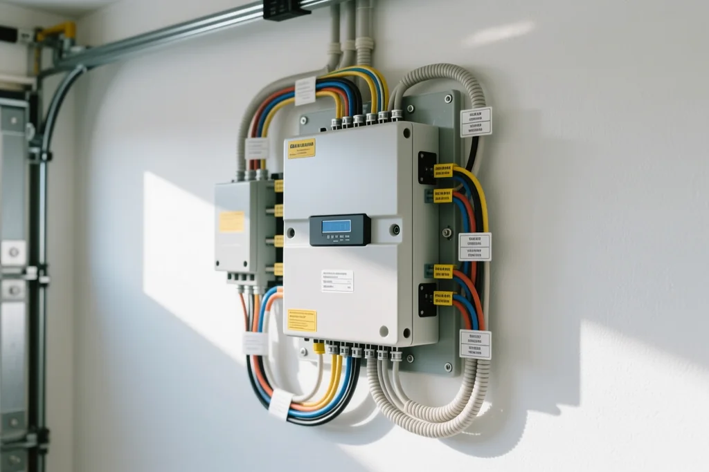 Cableado organizado y etiquetado junto al inversor solar